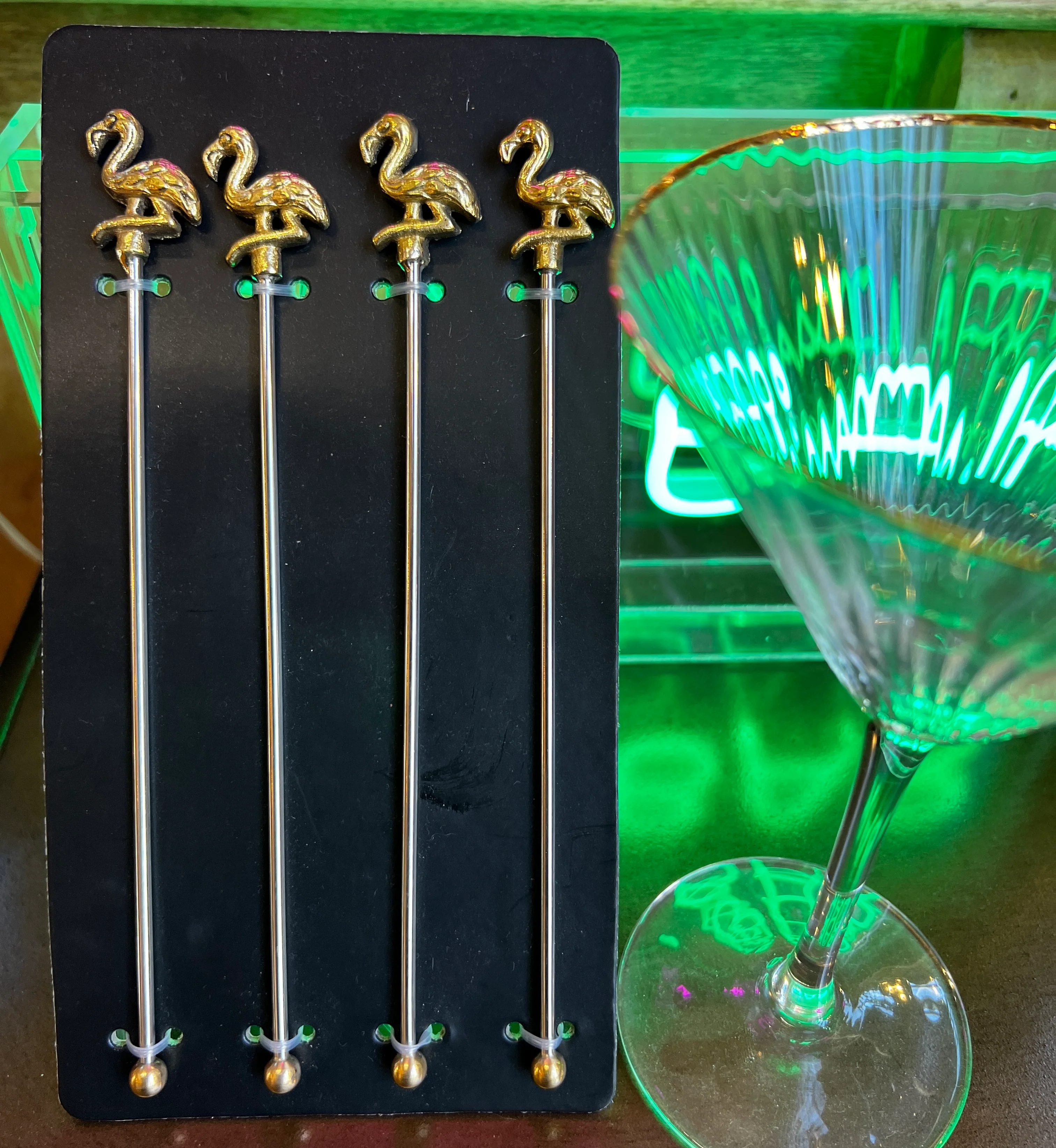 Set of 4 Gold Flamingo Drinks Stirrers - Image 2