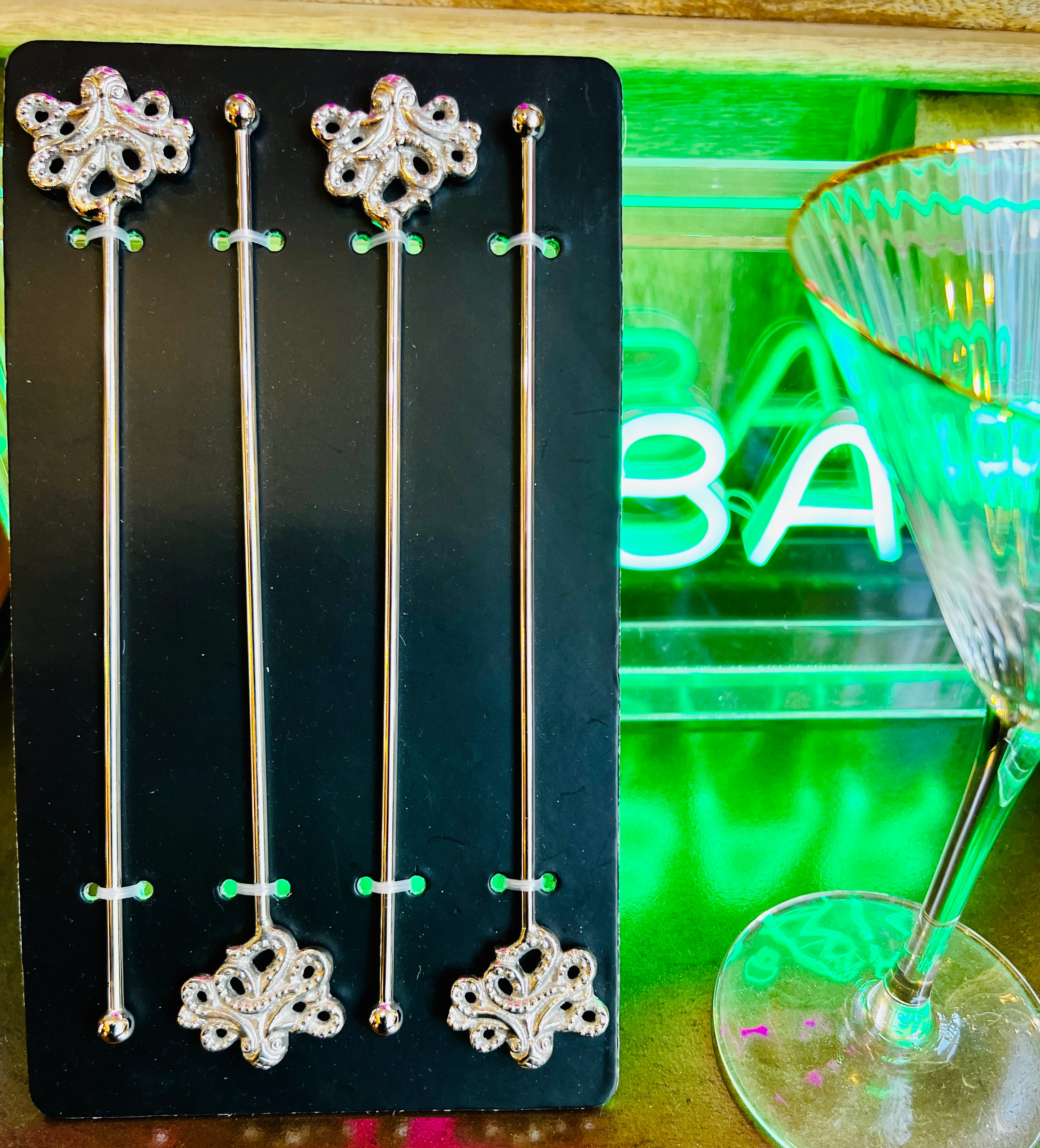 Set of 4 Nickel Octopus Drinks Stirrers