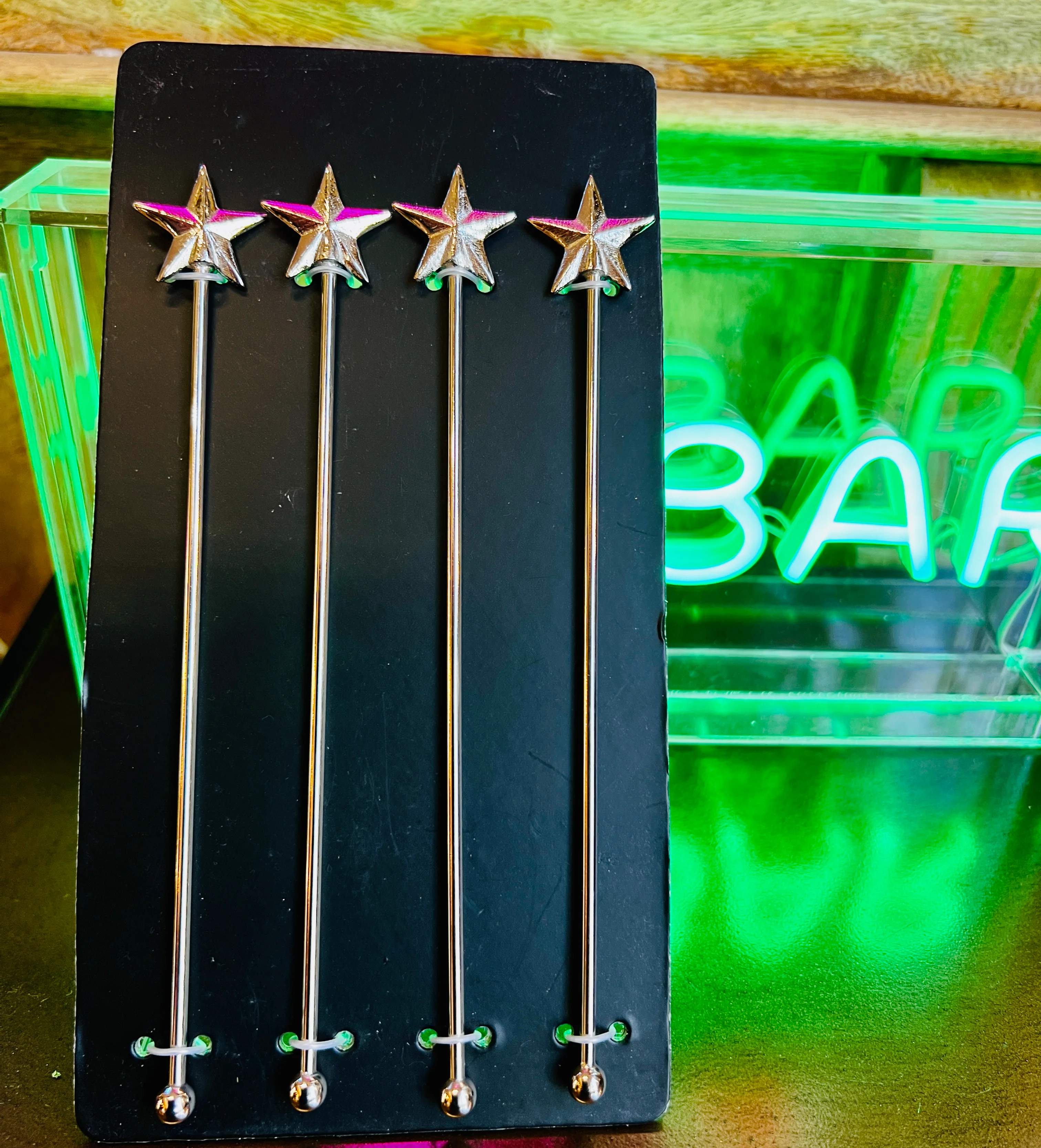 Set of 4 Nickel Star Drinks Stirrers