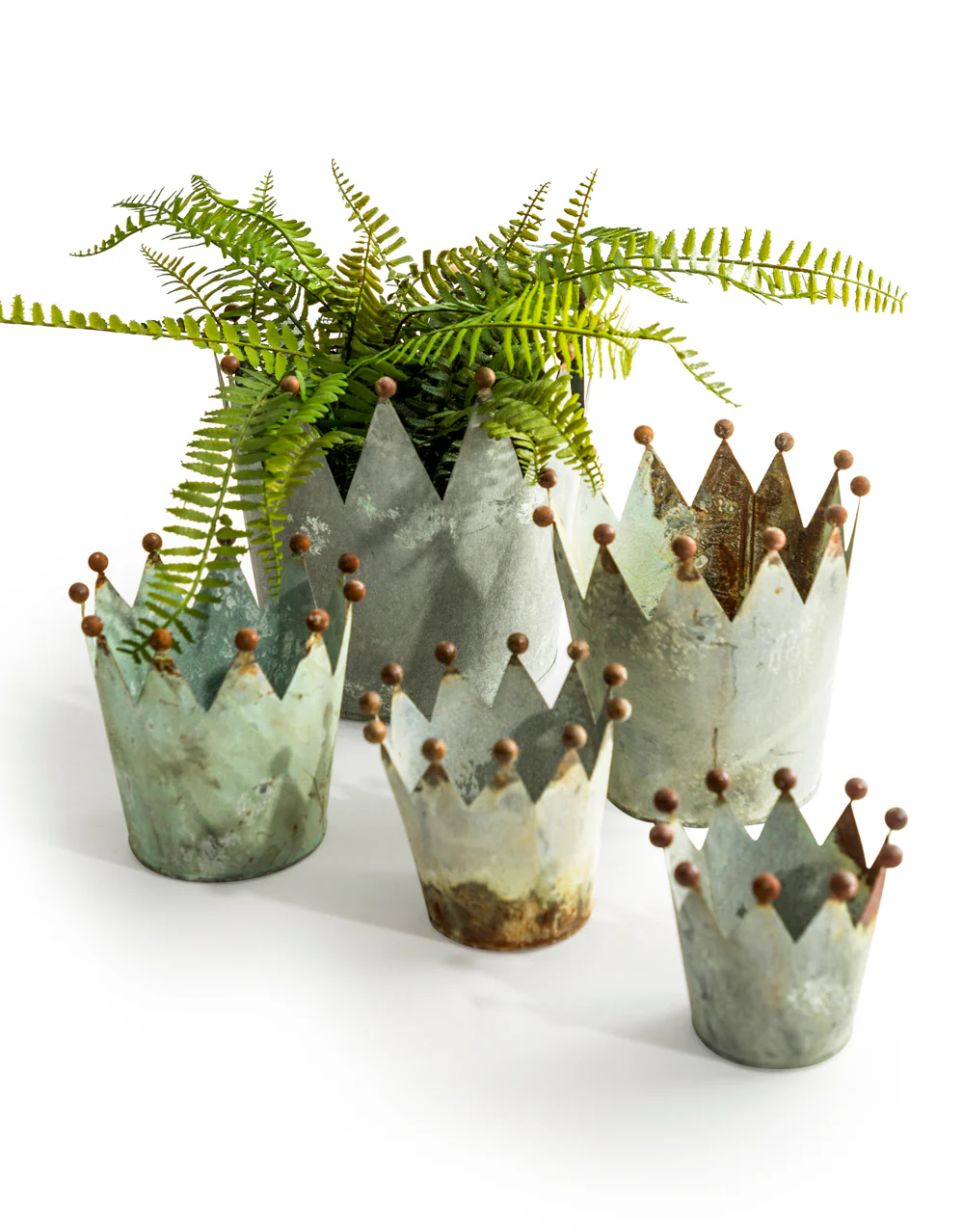 Set of 5 Oxidised-Metal Effect Crown Planters - Image 2