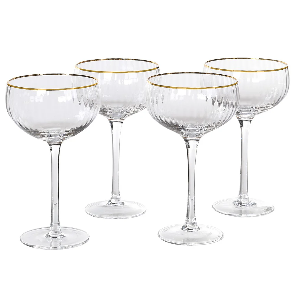 Set of Traditional Coupe Champagne Glasses with Gold Rims - Two Sizes Available - Image 3