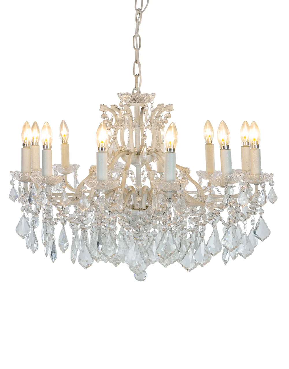 Shallow Antique Crackle White 12 Branch Chandelier - AS NEW x1 available at this discounted Price - Image 2