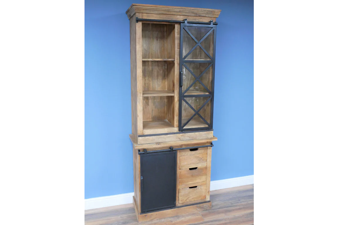 Tall Cabinet Sliding Door Wood & Metal