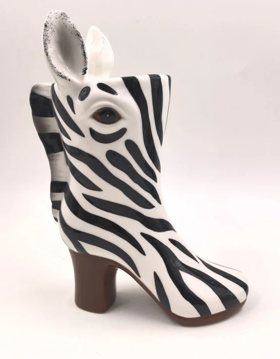 Zebra Head Heeled-Boot ceramic Vase